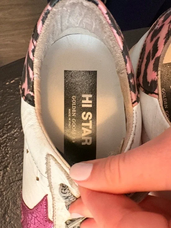 Golden Goose White Sneakers with Pink Star and Leopard Heel - Picture 2 of 8